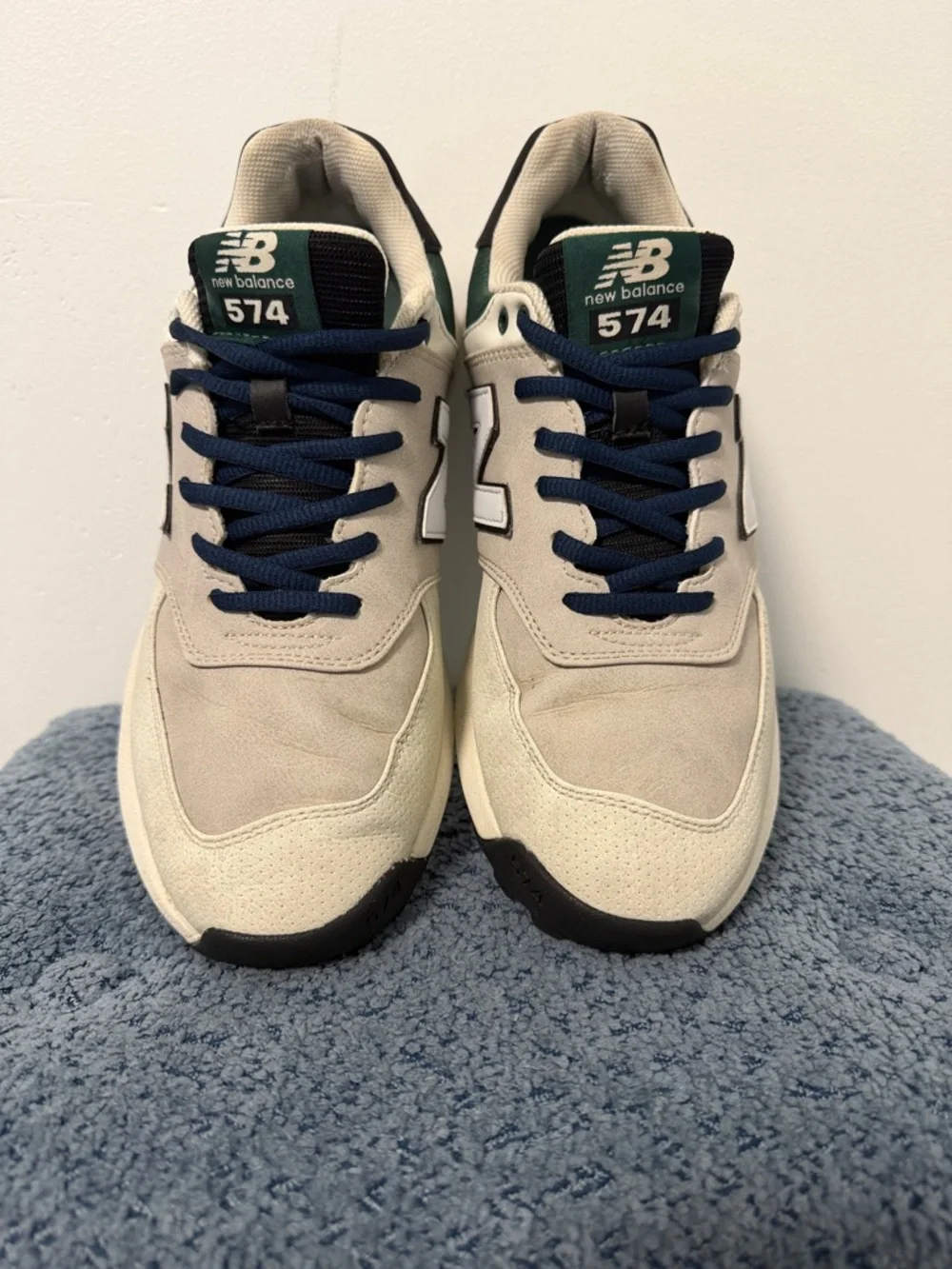 New Balance Men's 574 Classic Sneaker - Beige with Green Accents